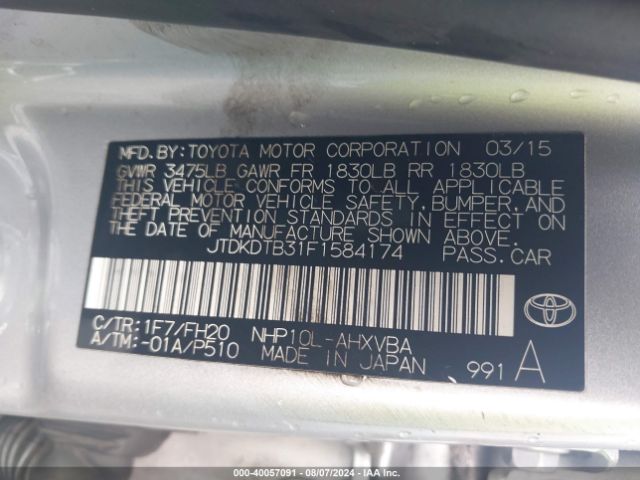 JTDKDTB31F1584174 Toyota Prius C One
