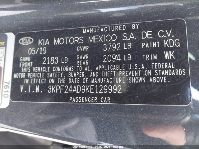 KIA Forte Lxs 2019 3KPF24AD9KE129992 Image 9