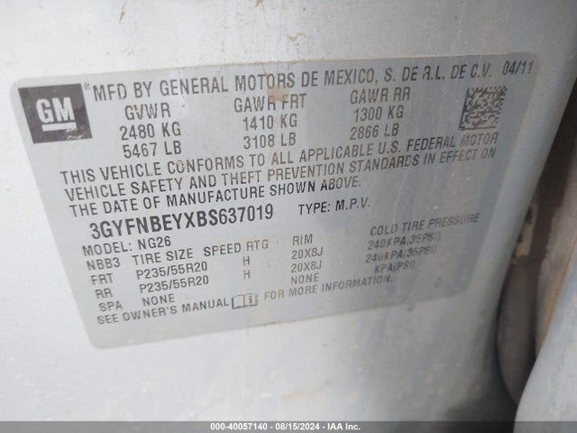 2011 CADILLAC SRX 3GYFNBEYXBS637019 Photo 8