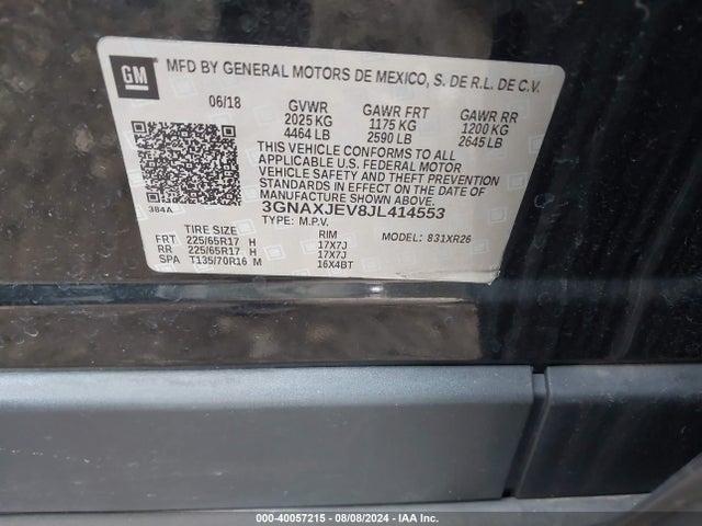 Chevrolet EQUINOX LT 2018 3GNAXJEV8JL414553 Image 9