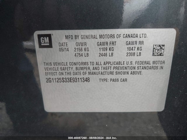 Chevrolet Impala 2lt 2014 2G1125S33E9311348 Image 9