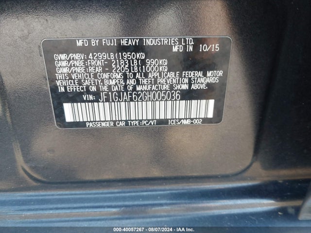 Subaru Impreza 2.0i Premium 2016 JF1GJAF62GH005036 Image 9