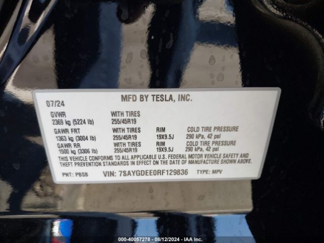 2024 TESLA MODEL Y 7SAYGDEE0RF129836 Photo 8