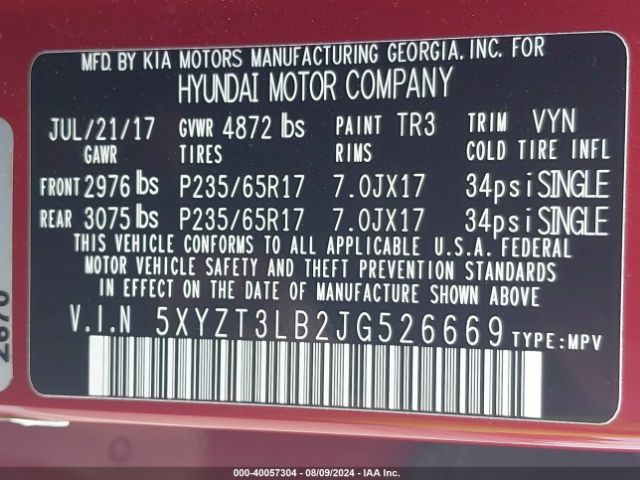 5XYZT3LB2JG526669 Hyundai Santa Fe Sport 2.4l