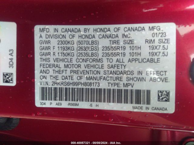 2HKRS6H99PH808173 Honda Cr-v Hybrid Sport Touring