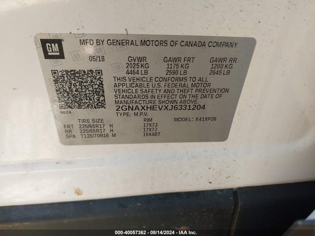 Chevrolet EQUINOX LS 2018 2GNAXHEVXJ6331204 Image 9