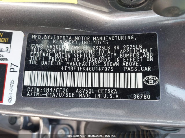 Toyota CAMRY SE 2016 4T1BF1FK4GU147975 Image 9