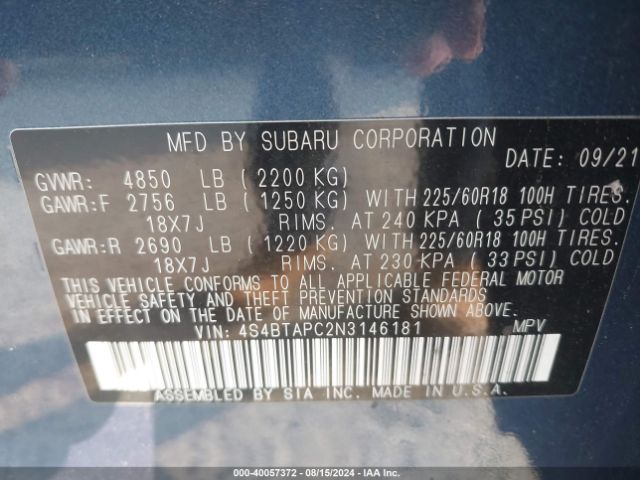 4S4BTAPC2N3146181 Subaru Outback Touring