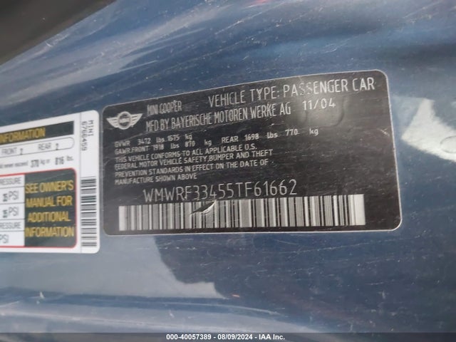 2005 MINI COOPER WMWRF33455TF61662 Photo 8