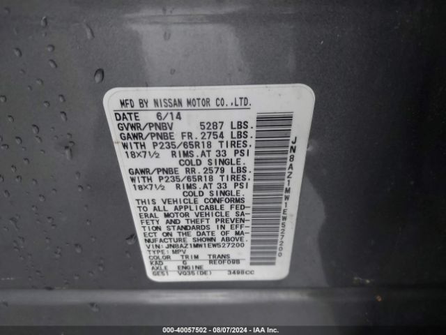 JN8AZ1MW1EW527200 Nissan MURANO S