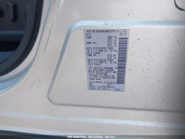 5N1AL0MN4EC551325 Infiniti QX60