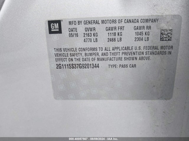 Chevrolet Impala 2lt 2016 2G1115S37G9201344 Image 9