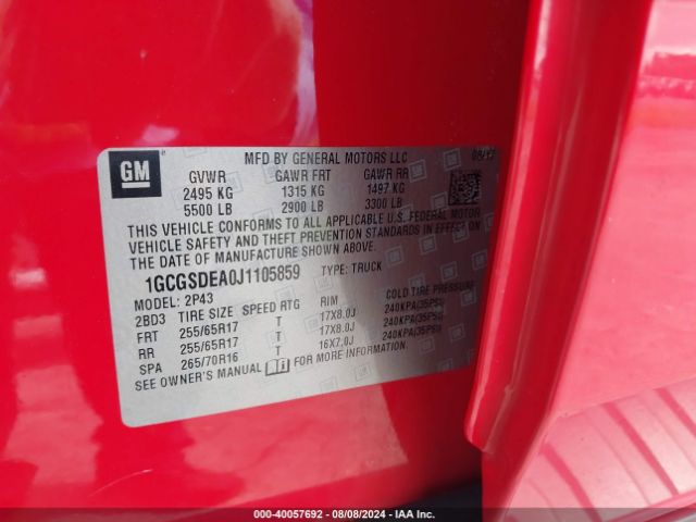1GCGSDEA0J1105859 Chevrolet Colorado Z71