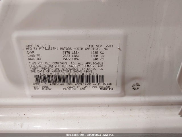 2012 MITSUBISHI GALANT 4A32B3FF3CE009635 Photo 8