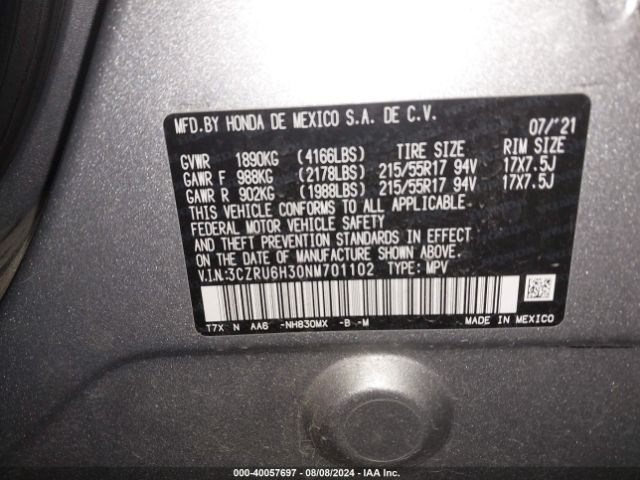 3CZRU6H30NM701102 Honda Hr-v Awd Lx