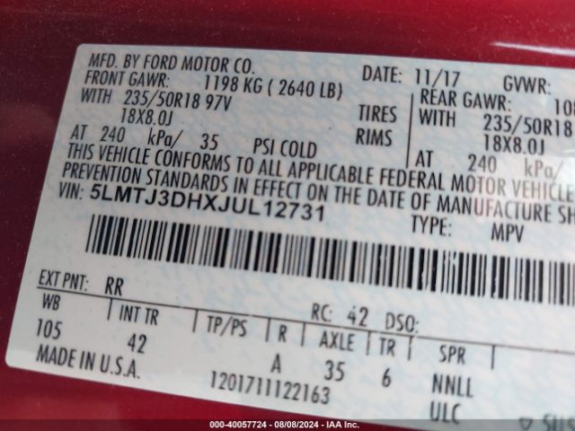 5LMTJ3DHXJUL12731 Lincoln Mkc Reserve