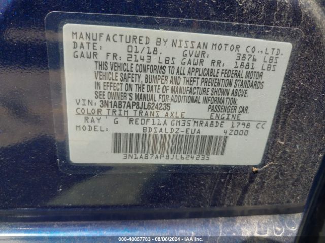 3N1AB7AP8JL624235 Nissan SENTRA SV
