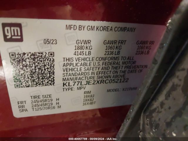 KL77LJE2XRC052122 Chevrolet Trax Fwd 2rs