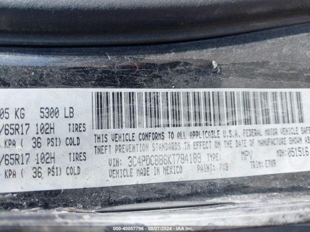 3C4PDCBB6KT784189 Dodge JOURNEY SE