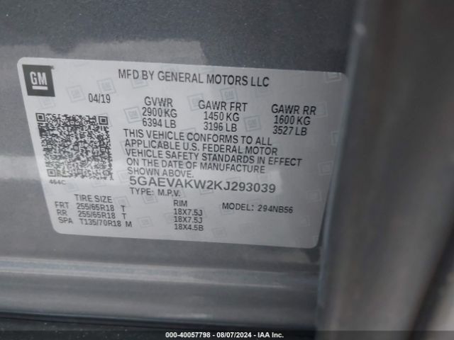 5GAEVAKW2KJ293039 Buick Enclave Essence