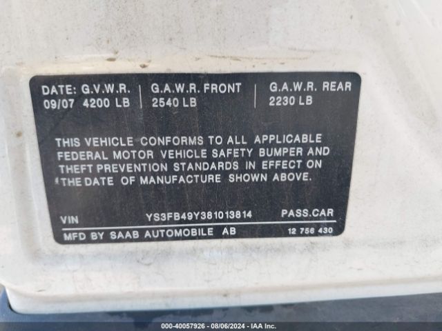 2008 SAAB 9-3 YS3FB49Y381013814 Photo 8