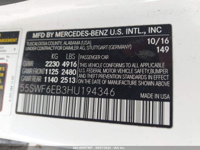55SWF6EB3HU194346 Mercedes-Benz Amg C 43 4matic