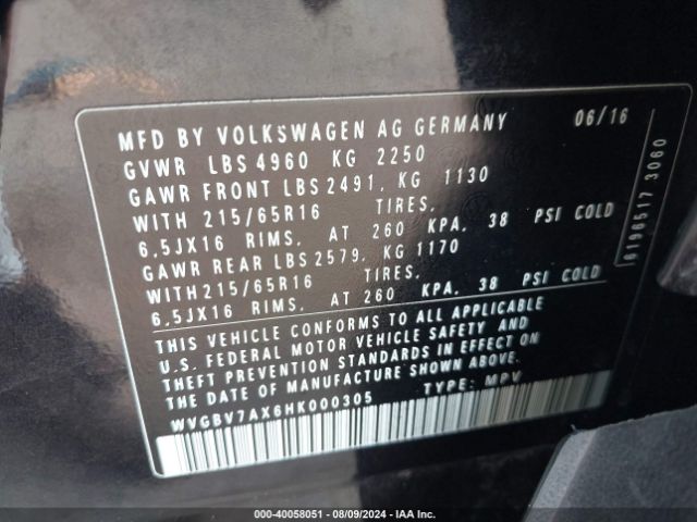 WVGBV7AX6HK000305 Volkswagen Tiguan 2.0t S