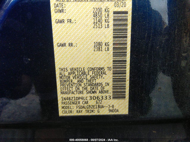 Nissan Leaf Sl Plus 62 Kwh 2020 1N4BZ1DP4LC306333 Image 9