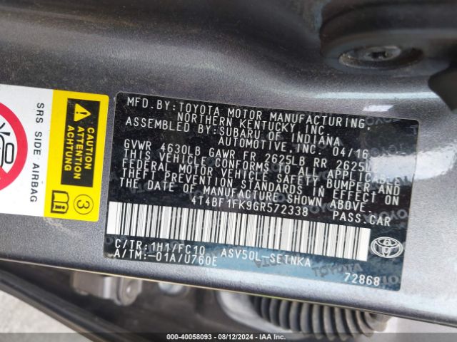 4T4BF1FK9GR572338 Toyota CAMRY LE