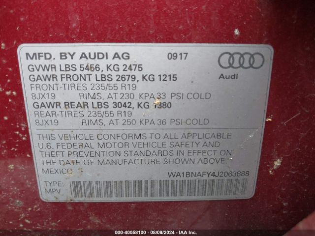 WA1BNAFY4J2063888 Audi Q5 2.0t Premium/2.0t Tech Premium