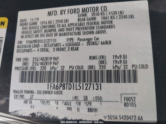 1FA6P8TD1L5127131 Ford Mustang Ecoboost Premium Fastback