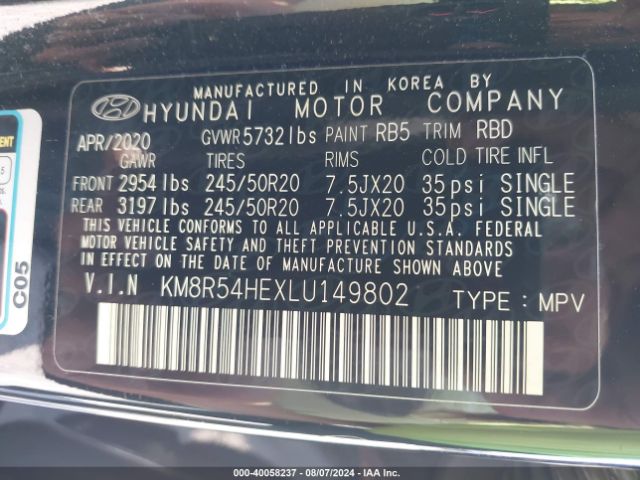 KM8R54HEXLU149802 Hyundai Palisade Limited