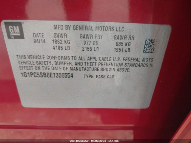 1G1PC5SB0E7356554 Chevrolet CRUZE LT