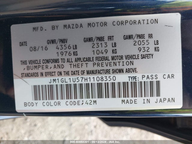 JM1GL1U57H1108350 Mazda Mazda6 Sport
