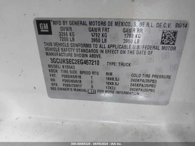 3GCUKSEC2EG467210 Chevrolet Silverado 1500 1lz
