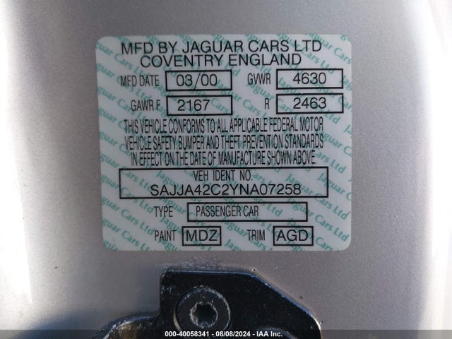 2000 JAGUAR XK8 SAJJA42C2YNA07258 Photo 8