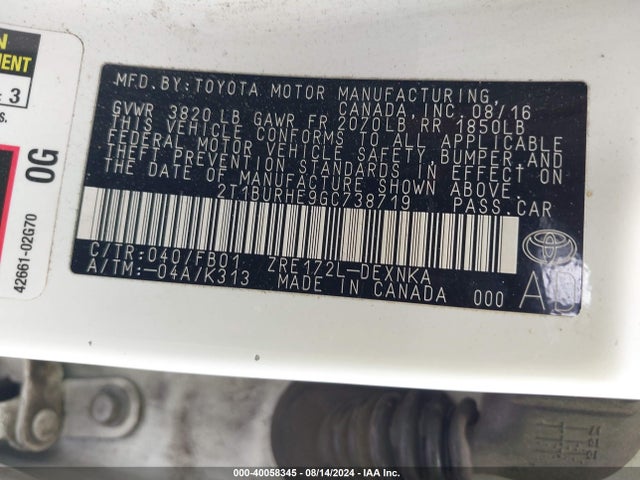 Toyota COROLLA LE 2016 2T1BURHE9GC738719 Image 9