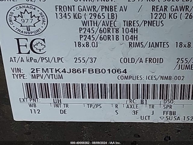 Ford EDGE SEL 2015 2FMTK4J86FBB01064 Image 9