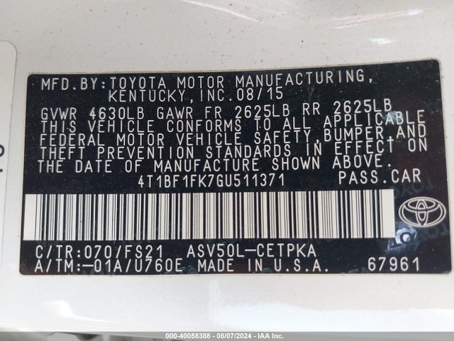 Toyota CAMRY SE 2016 4T1BF1FK7GU511371 Image 9