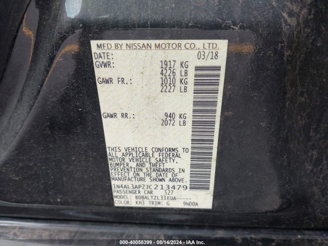1N4AL3AP2JC213479 Nissan Altima 2.5 Sl