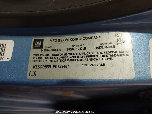 Chevrolet Spark 1lt Cvt 2015 KL8CD6S91FC723467 Image 9