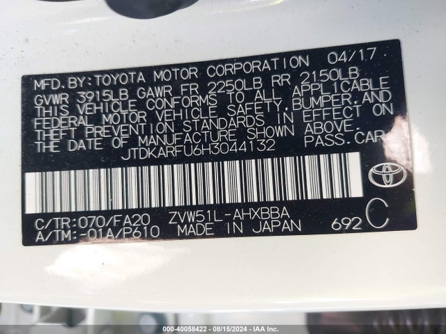 Toyota Prius Two Eco 2017 JTDKARFU6H3044132 Image 9