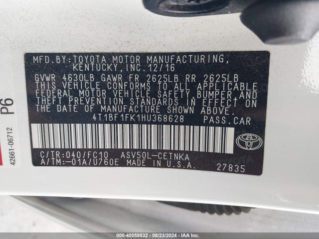 Toyota CAMRY LE 2017 4T1BF1FK1HU368628 Image 9