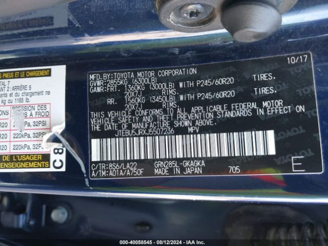 JTEBU5JRXJ5507236 Toyota 4runner Limited