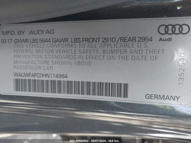WAUWFAFC0HN114964 Audi S7 4.0t Premium Plus