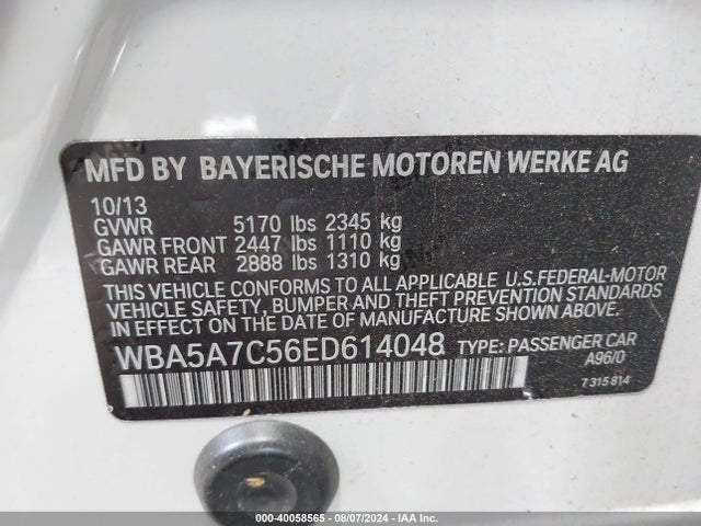 BMW 528i Xdrive 2014 WBA5A7C56ED614048 Image 9