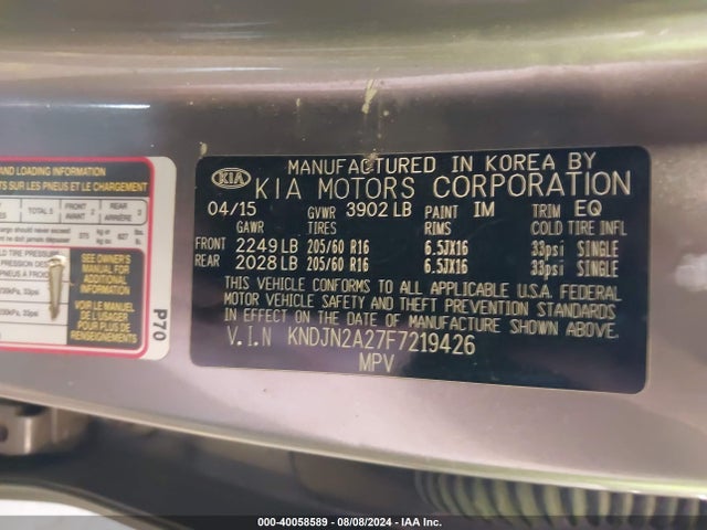 KIA Soul 2015 KNDJN2A27F7219426 Image 9