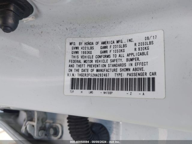 1HGCR2F52HA292467 Honda Accord Sport