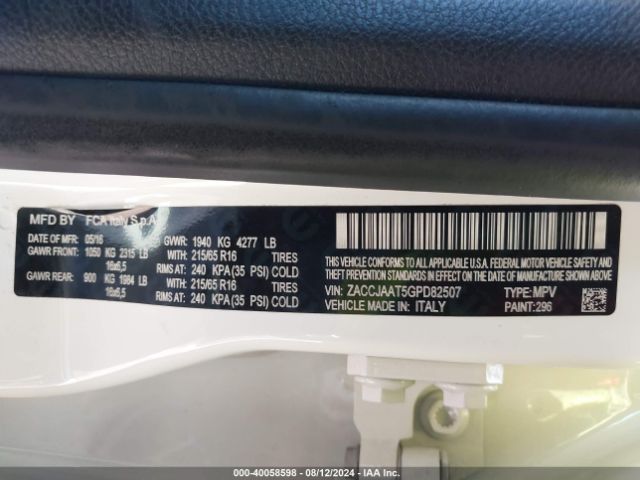 ZACCJAAT5GPD82507 Jeep Renegade Sport