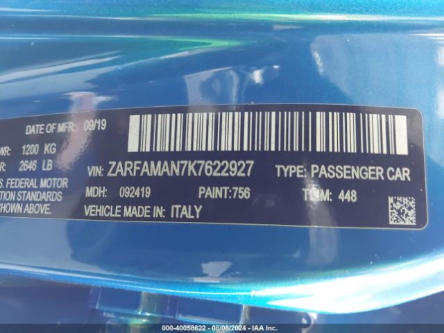 ZARFAMAN7K7622927 Alfa Romeo Giulia Rwd